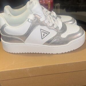 Guess Metallic Silver and White Sneakers
